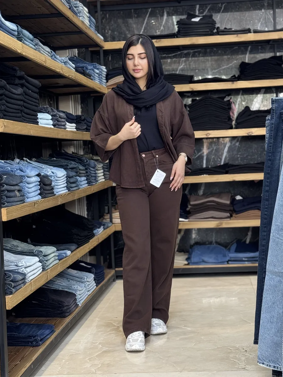 شلوار جین جکپات مدل نیم بگ قهوه ای