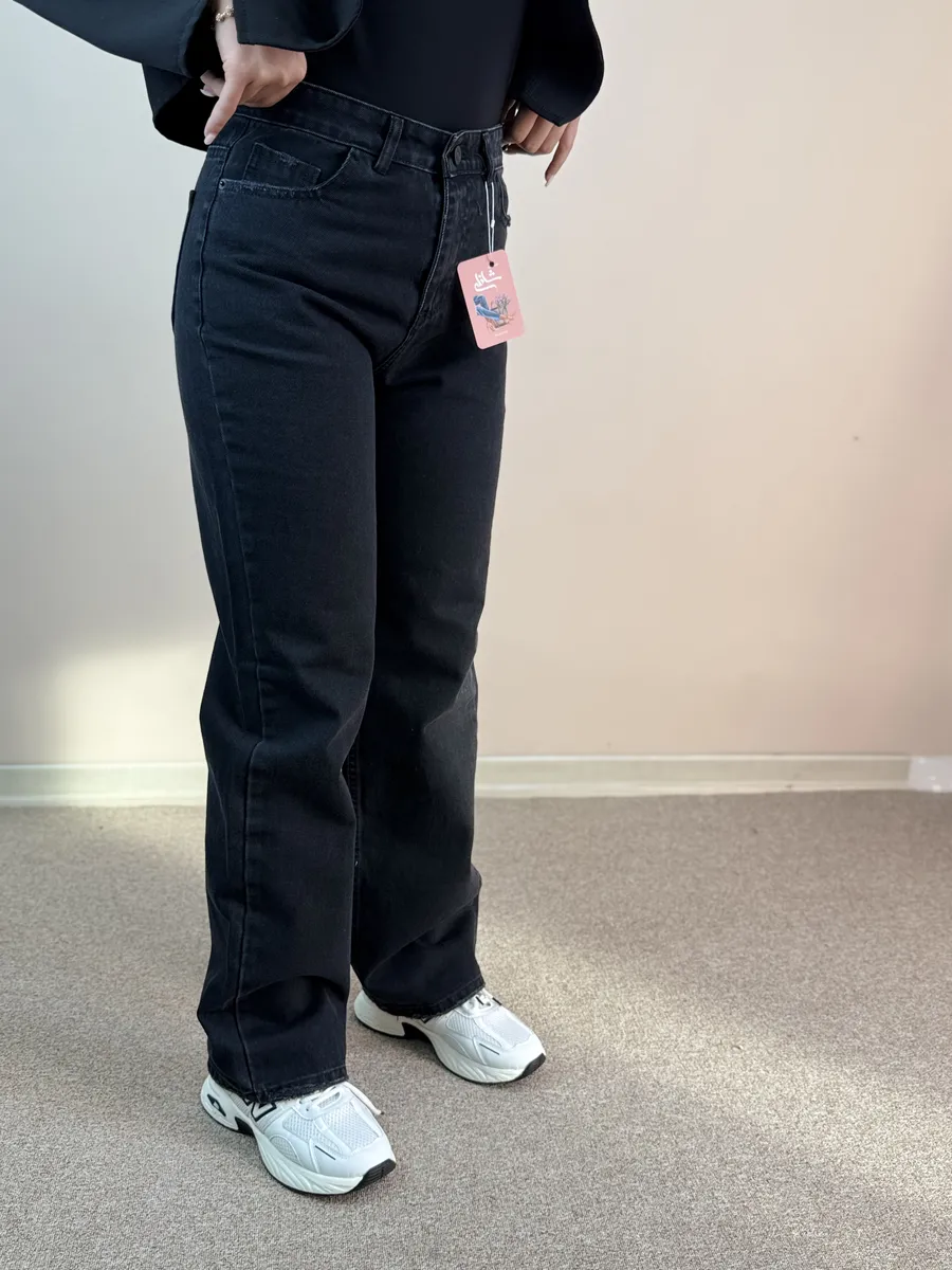 شلوار جین مدل نیم بگ ذغالی توران